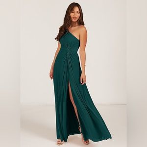 Azazie bridesmaid dress size 6 peacock color floor length one-shoulder N…